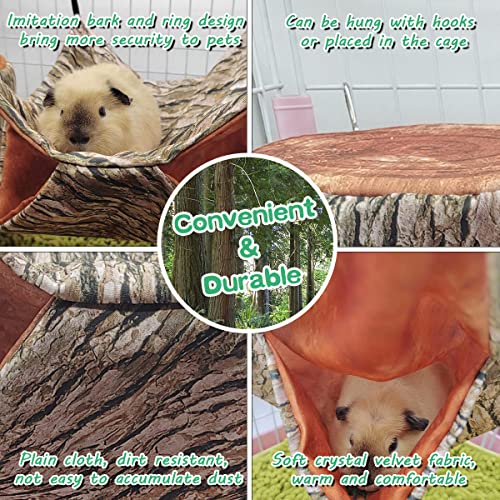 EAEDMY Guinea Pig Rat Ferret Tree Hole Bed and Hammock Tunnel, Ferret Hanging Bunk Bed Hammock, Parrot Bird Tree Hole, Small Animals Hideout and Soft Bed (1.Tree Hole Bed and Hammock)