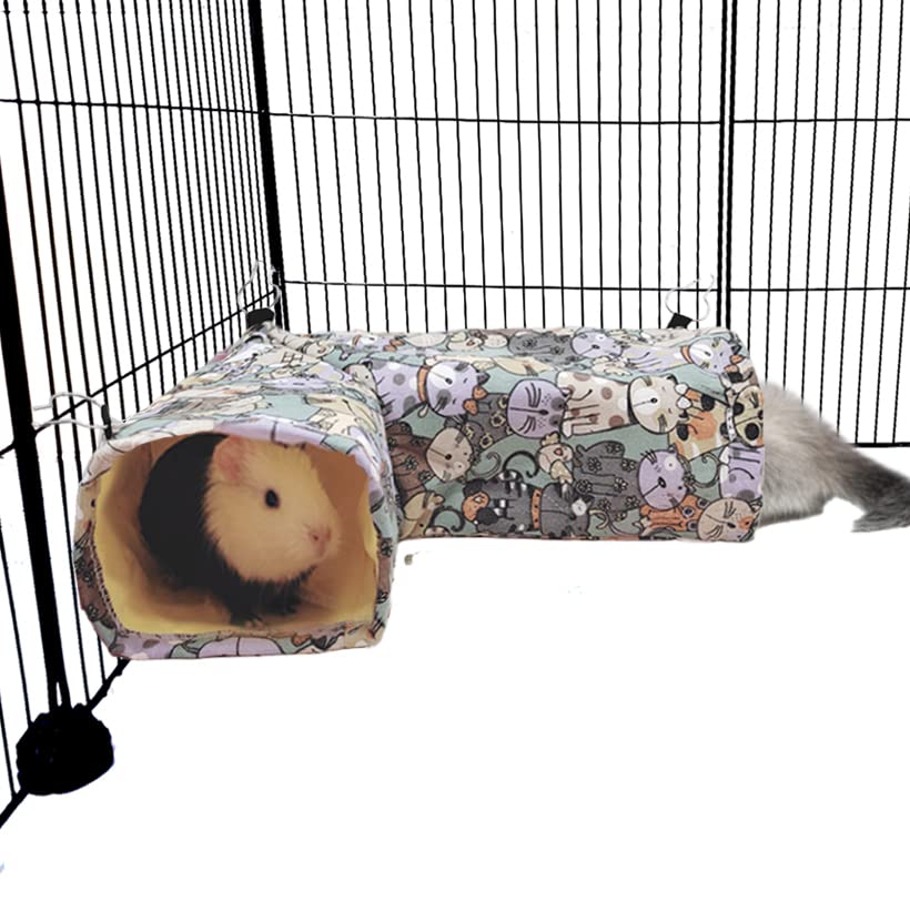 Guinea Pig Ferret Rat Corner Tunnel and Hammock, Guinea Pig Hideout Corner Tunnel & Tubes for Bunny Rabbit Hedgehog Piggy Chinchilla Toys and Cage Accessories (2. Tunnel-Cat)