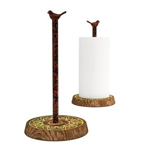 uxzcvio paper towel holder cast iron bird stand with heavy duty wood base, paper hanger rack for kitchen countertop fits standard and jumbo size paper towels standing paper towel roll dispenser