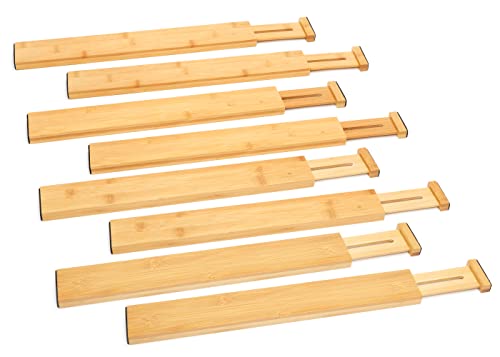 RoyalHouse Adjustable Bamboo Drawer Dividers Organizers, Expandable Drawer Separators for your Kitchen, Bedroom, Bathroom, Dresser, Office, and More (8 pieces)