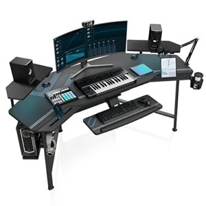 eureka ergonomic wing-shaped music studio desk 72" large gaming desk with led lights keyboard tray tower holder for streaming