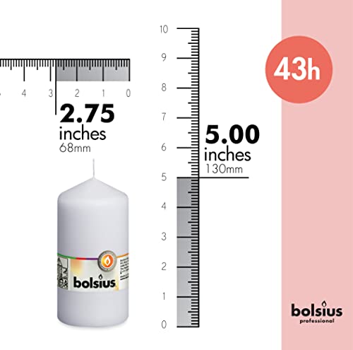 BOLSIUS 8 White Pillar Candles - 2.75 x 5 Inches - Premium European Quality - Individually Wrapped - 43 Hours Burn Time - Dripless & Smokeless - Unscented Dinner, Wedding, Party, & Restaurant Candles