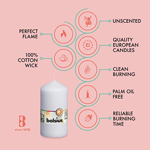 BOLSIUS 8 White Pillar Candles - 2.75 x 5 Inches - Premium European Quality - Individually Wrapped - 43 Hours Burn Time - Dripless & Smokeless - Unscented Dinner, Wedding, Party, & Restaurant Candles