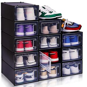 finessy small shoe organizer shoe storage box, shoe boxes clear plastic stackable, clear shoe boxes stackable black shoe organizer for closet shoe containers shoe box storage containers (dark blue)