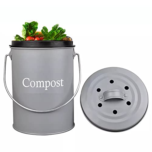 JV Compost Bin - Kitchen Compost Bin Countertop - Kitchen Composter Indoor - Compost Pail - 1.2 Gallon Compost Bin with EZ-No Lock Lid - Small Compost Bin - Odor-Free Seal - 2 Charcoal Filters