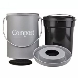 jv compost bin - kitchen compost bin countertop - kitchen composter indoor - compost pail - 1.2 gallon compost bin with ez-no lock lid - small compost bin - odor-free seal - 2 charcoal filters