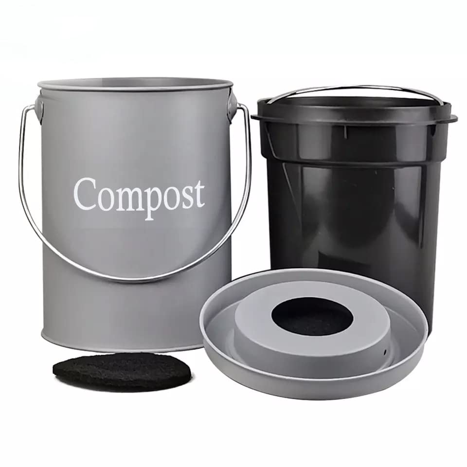 JV Compost Bin - Kitchen Compost Bin Countertop - Kitchen Composter Indoor - Compost Pail - 1.2 Gallon Compost Bin with EZ-No Lock Lid - Small Compost Bin - Odor-Free Seal - 2 Charcoal Filters