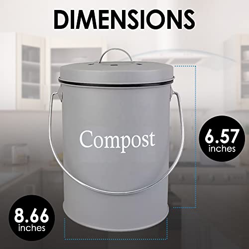 JV Compost Bin - Kitchen Compost Bin Countertop - Kitchen Composter Indoor - Compost Pail - 1.2 Gallon Compost Bin with EZ-No Lock Lid - Small Compost Bin - Odor-Free Seal - 2 Charcoal Filters