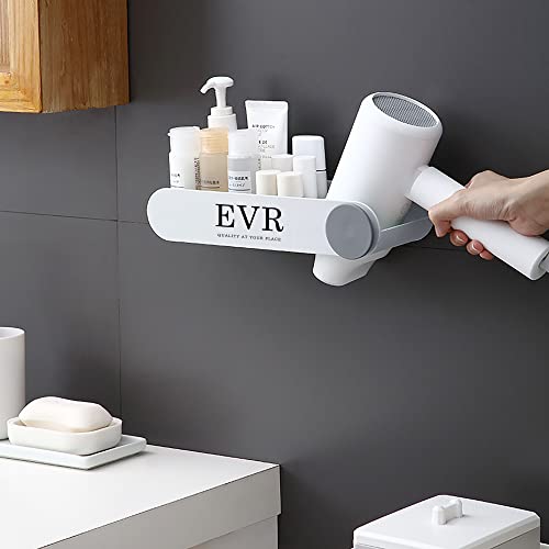 Mini Plastic Bathroom Storage Shelf Wall-Mounted Hairdryer Holder Rack, White (MA4025)