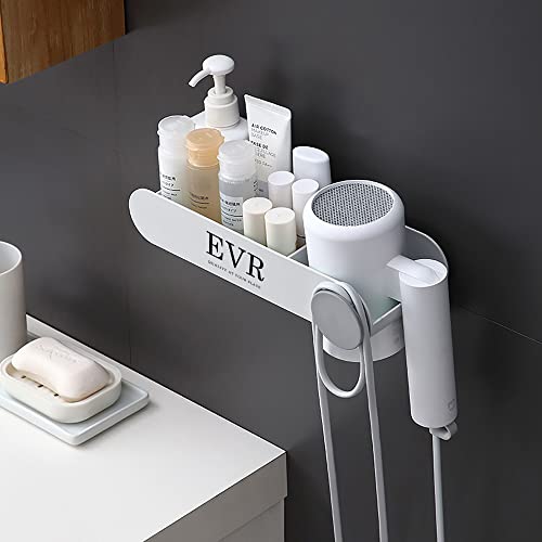 Mini Plastic Bathroom Storage Shelf Wall-Mounted Hairdryer Holder Rack, White (MA4025)