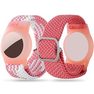 airtag bracelet for kids(2 pack), nylon airtag wristband for kids compatible with apple airtag, adjustable anti-lost lightweight gps tracker holder bracelet for children-pink-white/pink…