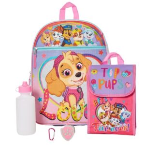 ralme 5 pc. nickelodeon paw patrol backpack set for girls, 16 inch with lunch bag and water bottle, pink