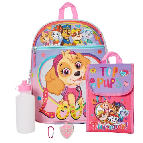 RALME 5 Pc. Nickelodeon Paw Patrol Backpack Set for Girls, 16 inch with Lunch Bag and Water Bottle, Pink