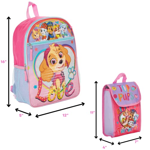 RALME 5 Pc. Nickelodeon Paw Patrol Backpack Set for Girls, 16 inch with Lunch Bag and Water Bottle, Pink