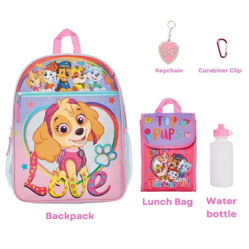 RALME 5 Pc. Nickelodeon Paw Patrol Backpack Set for Girls, 16 inch with Lunch Bag and Water Bottle, Pink