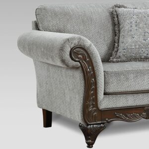 Roundhill Furniture Hernen Carved Wood Frame Loveseat, Gray