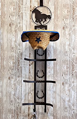 BestGiftEver Rustic Western Country Metal Horse 4 Cowboy Hat Rack Wall Mounted/Over The Door Holder