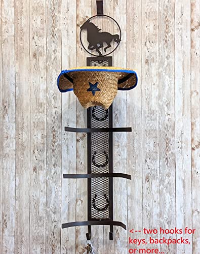 BestGiftEver Rustic Western Country Metal Horse 4 Cowboy Hat Rack Wall Mounted/Over The Door Holder