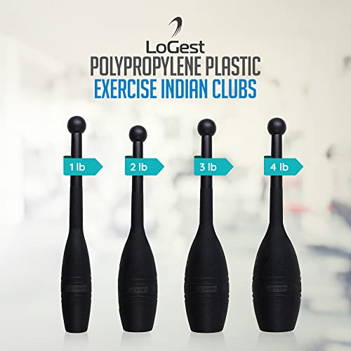 Logest Mace Exercise Club - Heavy Duty Plastic Indian Clubs Available in 1 LB and 2 LB Sets of 2 Perfect for Strength Training and Rehabilitation Improves Grip and Full Body Workout Mace Clubs (3LB Set of 2 - 3LB Each Club)