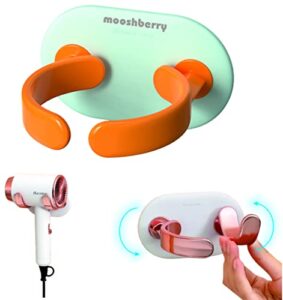 mooshberry hair dryer holder wall mounted, self adhesive no drilling, multipurpose movable hook, also for bathroom cloth hanging and organizer hair dryer including dyson (green and orange)
