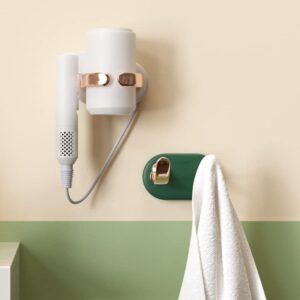 MooshBerry Hair Dryer Holder Wall Mounted, Self Adhesive No Drilling, Multipurpose Movable Hook, Also for Bathroom Cloth Hanging and Organizer Hair Dryer Including Dyson (Green and Orange)