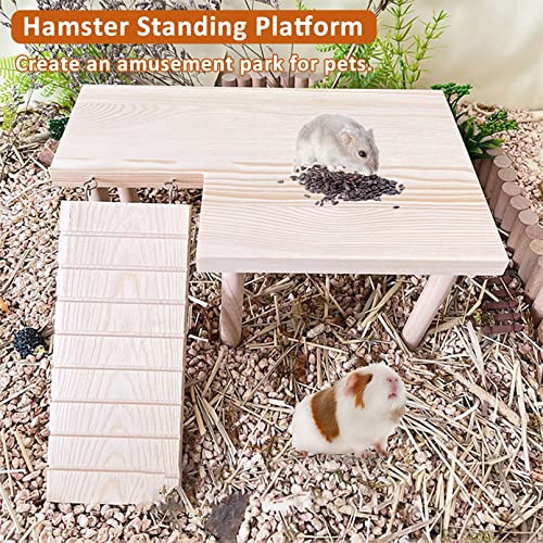 BNOSDM Wooden Hamster Platform with Legs Small Animal Standing Platform Exercise Toy Cage Accessories for Syrian Dwarf Hamsters Guinea Pigs Gerbils Degus Chinchillas Mice Bird