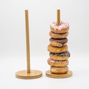 new improved bamboo donut stand for party with thicker base - donut holder stand party - replaces other donut wall and donut display bagel holder stand. for weddings, doughnut, and birthday party