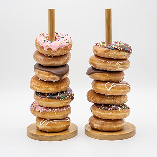 New Improved Bamboo Donut Stand for Party with thicker base - Donut holder stand party - Replaces other Donut wall and Donut Display Bagel Holder Stand. For Weddings, Doughnut, and Birthday Party