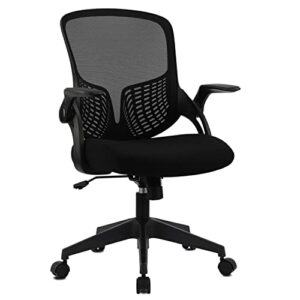 ergonomic desk chair mesh home office chair with flip up armrests mid back computer chair lumbar support adjustable swivel task chair, black