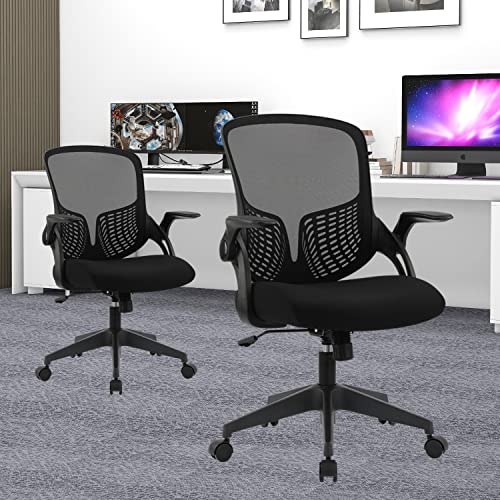 Ergonomic Desk Chair Mesh Home Office Chair with Flip Up Armrests Mid Back Computer Chair Lumbar Support Adjustable Swivel Task Chair, Black