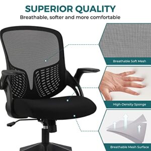 Ergonomic Desk Chair Mesh Home Office Chair with Flip Up Armrests Mid Back Computer Chair Lumbar Support Adjustable Swivel Task Chair, Black