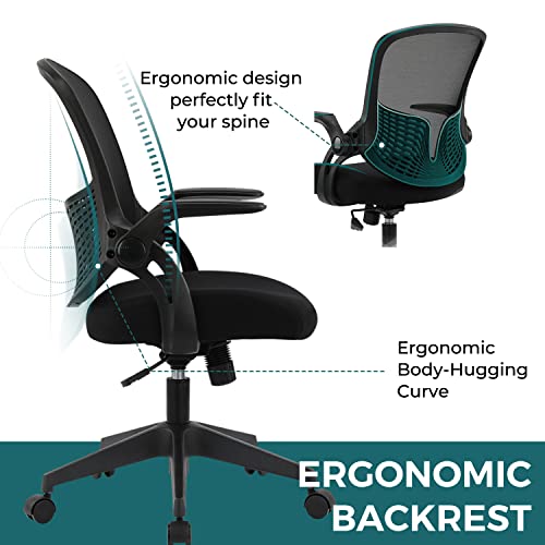 Ergonomic Desk Chair Mesh Home Office Chair with Flip Up Armrests Mid Back Computer Chair Lumbar Support Adjustable Swivel Task Chair, Black