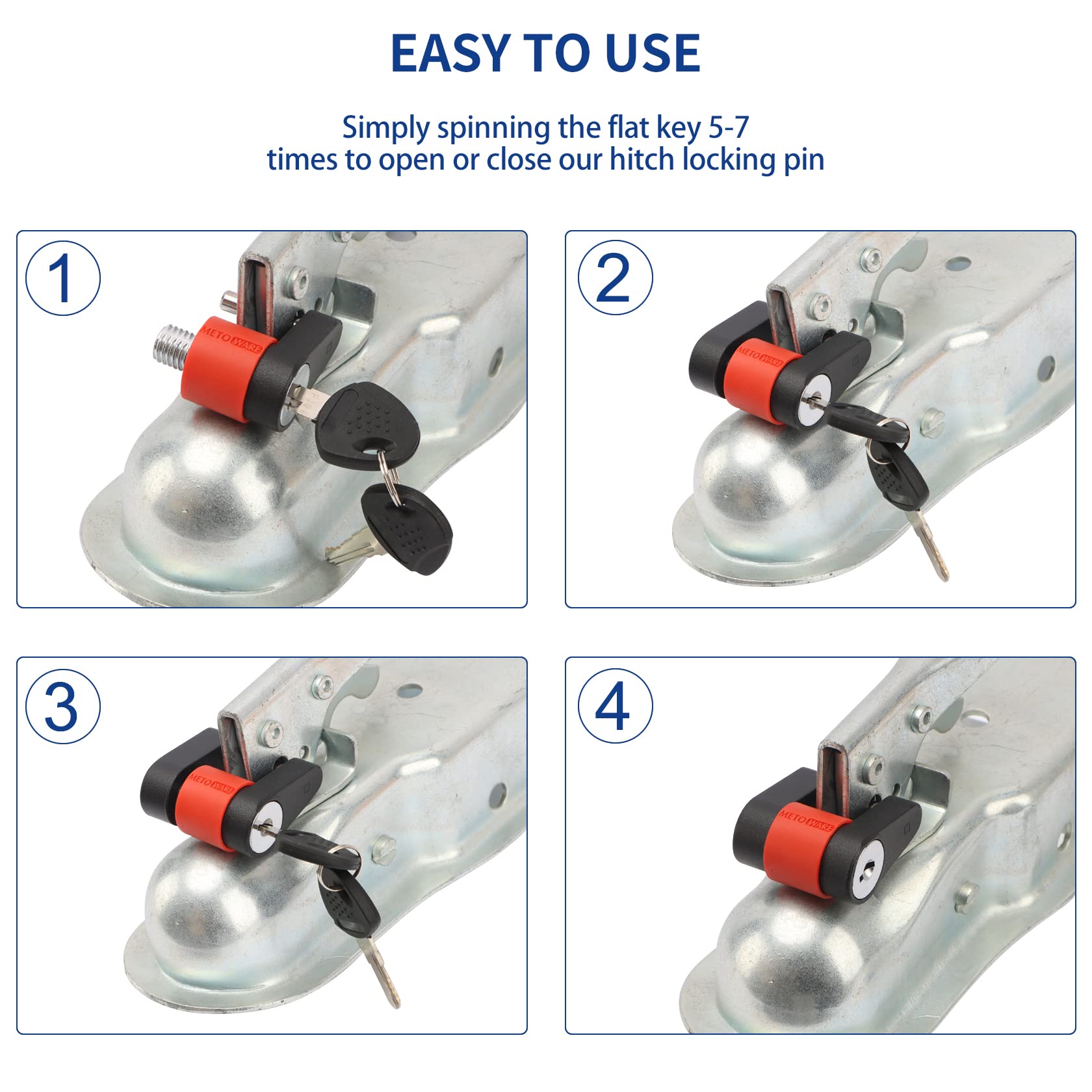 Keyed Alike Trailer Receiver Lock& Coupler Lock Kit, 1/2" and 5/8" Dia Dual Bent Pin Hitch Lock, 1/4” Dia 3/4” Inch Span Coupler Lock,Universal Tow Ball Lock Fits 1-7/8",2' 2-5/16" Coupler Yellow