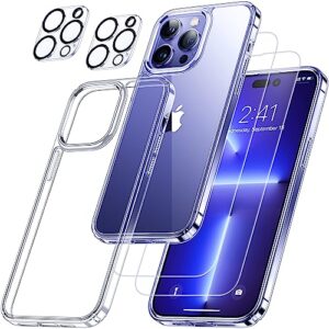 humixx crystal clear designed for iphone 14 pro max case, with 2x screen protector + 2x lens protector [not-yellowing][full body protection] shockproof protective iphone 14 pro max phone case 6.7 inch