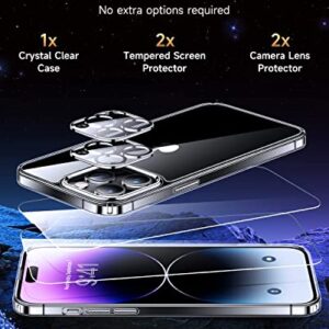 Humixx Crystal Clear Designed for iPhone 14 Pro Max Case, with 2X Screen Protector + 2X Lens Protector [Not-Yellowing][Full Body Protection] Shockproof Protective iPhone 14 Pro Max Phone Case 6.7 Inch