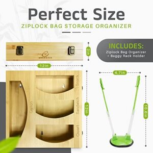 Emekaa Ziplock Bag Organizer for Kitchen Drawer, Bamboo Storage Organizer, Storage Bag Holder, Compatible w/Ziplock, Glad, Hefty, Solimo for Gallon,Quart,Sandwich,Snack