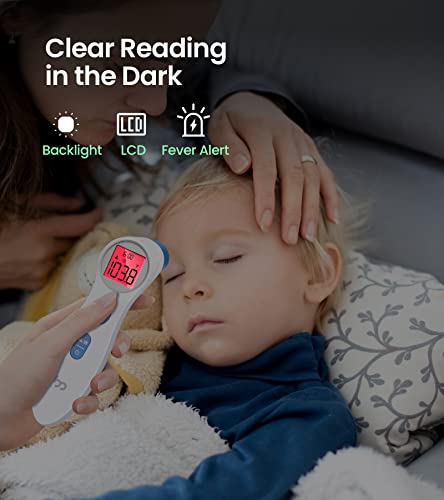 Forehead Thermometer for Adults and Kids, Digital Infrared Thermometer for Home with Fever Alarm, FSA HSA Eligible,1s Reading and 3-Color Indicator, No-Touch, Accurate