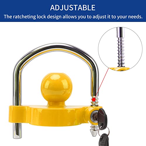 METOWARE Trailer Coupler Lock Universal Adjustable Heavy-Duty Steel Trailer Hitch Lock, Anti Theft Trailer Ball Lock Towing Lock for Towing Trailer Security Fits 1-7/8",2”, 2-5/16" Coupler Yellow