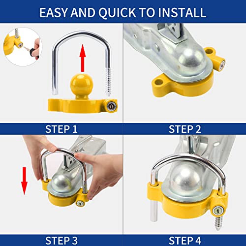 METOWARE Trailer Coupler Lock Universal Adjustable Heavy-Duty Steel Trailer Hitch Lock, Anti Theft Trailer Ball Lock Towing Lock for Towing Trailer Security Fits 1-7/8",2”, 2-5/16" Coupler Yellow