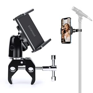 elitehood 360° swivel tilt mic stand phone holder, adjustable phone mount for music boom mic microphone stand, mic stand iphone holder with metal clamp mount for all iphone, android cell phone