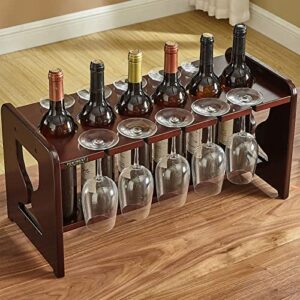 wine racks with wine glass holder. 6 bottles with 10 wine glasses .wine organizer stand storage holder.solid wood wine racks countertop,freestanding wine barrack for home kitchen/dining room.