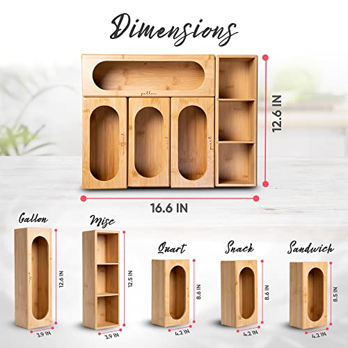 Summerlin Bamboo Ziplock Bag Organizer for Drawer Storage - Plastic Bag Holder Compatible with All Plastic Food Storage Bags (Quart, Snack, Sandwich, Gallon) - Comes with Bonus Container