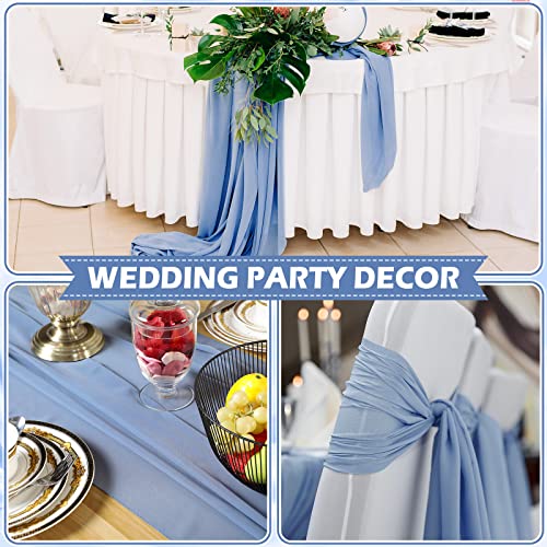 Chumia 24 Pack Chiffon Table Runners Romantic Sheer Table Decorations Long Tulle Runner for Wedding Bridal Shower Party Supplies Decor, 118 x 12 Inches (Dusty Blue)