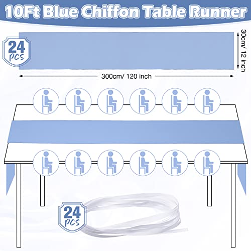 Chumia 24 Pack Chiffon Table Runners Romantic Sheer Table Decorations Long Tulle Runner for Wedding Bridal Shower Party Supplies Decor, 118 x 12 Inches (Dusty Blue)