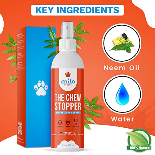 Milo by Bone Bitter Apple Spray for Dogs to Stop Chewing | Non-Toxic, Safe & Alcohol-Free | No Chew Spray for Dogs | Extreme Bitter Formula | Indoor & Outdoor Use