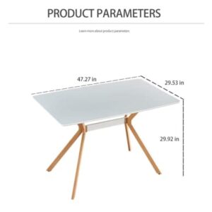 White Dining Table, Simple Modern Kitchen Table with Metal Shelf&Transfer Legs, Office Table, White