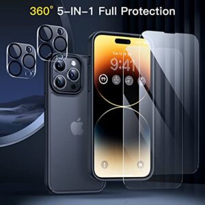 Humixx [5 in 1 Shockproof for iPhone 14 Pro Max Case, [2X Screen Protector + 2X Lens Protector] [Military Drop Protection] Silicon Slim Thin Translucent Matte iPhone 14 Pro Max Phone Case 6.7'' Black