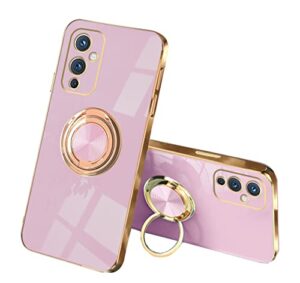 jancyu compatible with oneplus 9case（not for oneplus 9 pro）, phone case for oneplus 9 with ring holder, 360 degrees protective silicone magnetic car holder (purple)