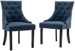 alohappy dining chairs linen upholstered side chairs with natural oak legs for kitchen,living dining room,set of 2 navy blue