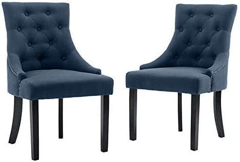 Alohappy Dining Chairs Linen Upholstered Side Chairs with Natural Oak Legs for Kitchen,Living Dining Room,Set of 2 Navy Blue